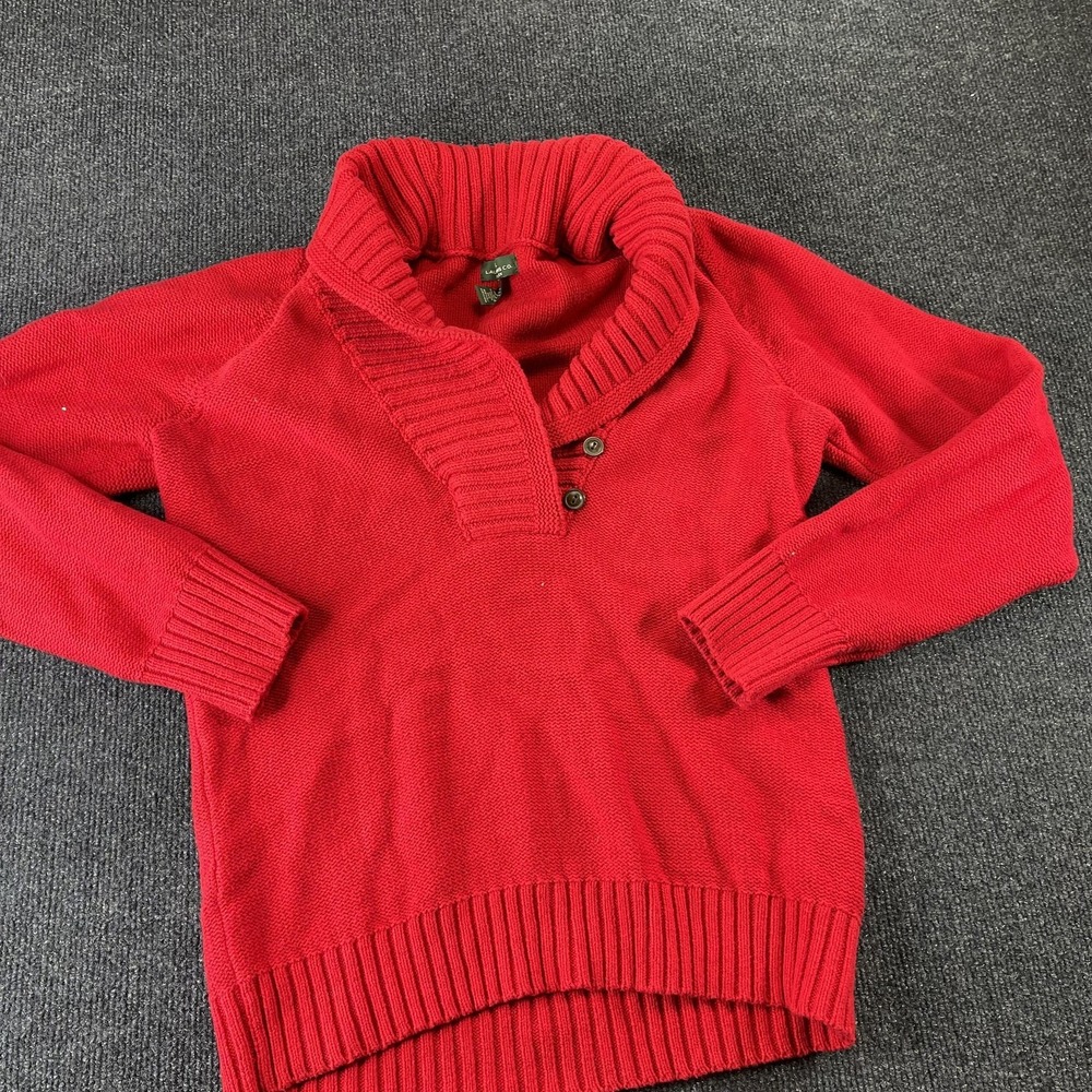 Lauren Ralph Lauren Sweater Womens Large Red Shawl Collar Henley‎ Knit Pullover